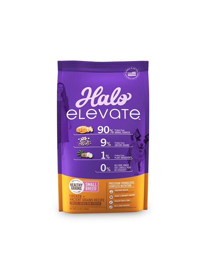 Halo Elevate Dog Healthy Grains Small Breed Chicken Recipe Dry Food 3.5 lb